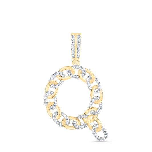 0.64 Ctw Natural Diamond Curb Link Initial Letter Alphabet Q Pendant in 10k Yellow Gold