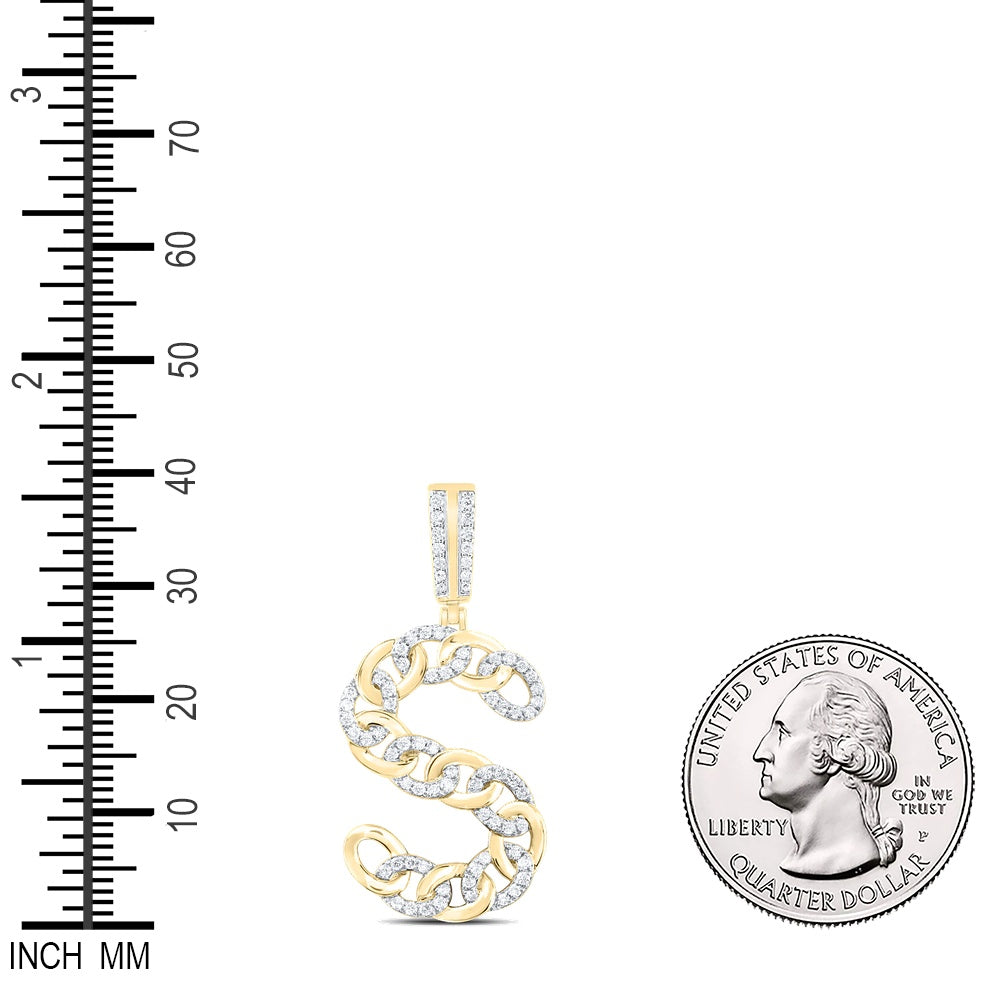 0.55 Ctw Natural Diamond Curb Link Initial Letter Alphabet S Pendant in 10k Yellow Gold