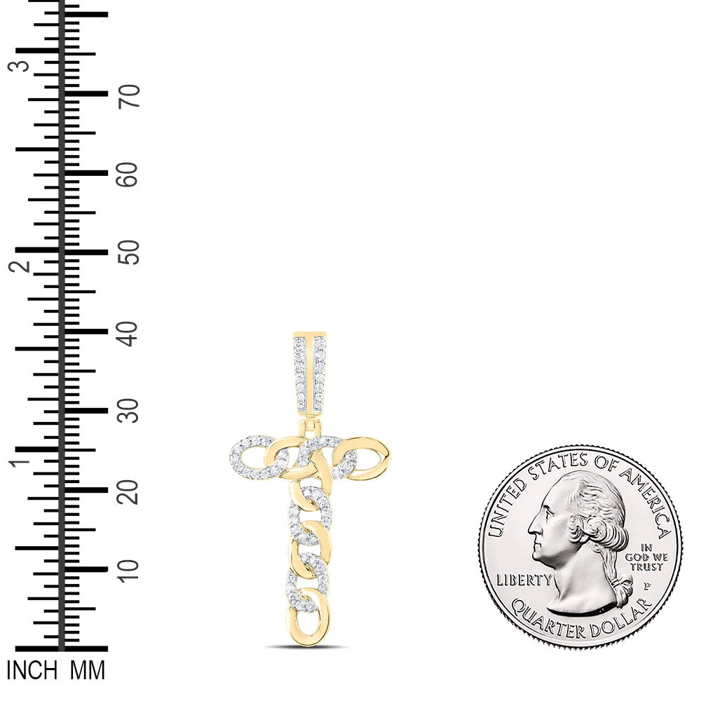 0.36 Ctw Natural Diamond Curb Link Initial Letter Alphabet T Pendant in 10k Yellow Gold