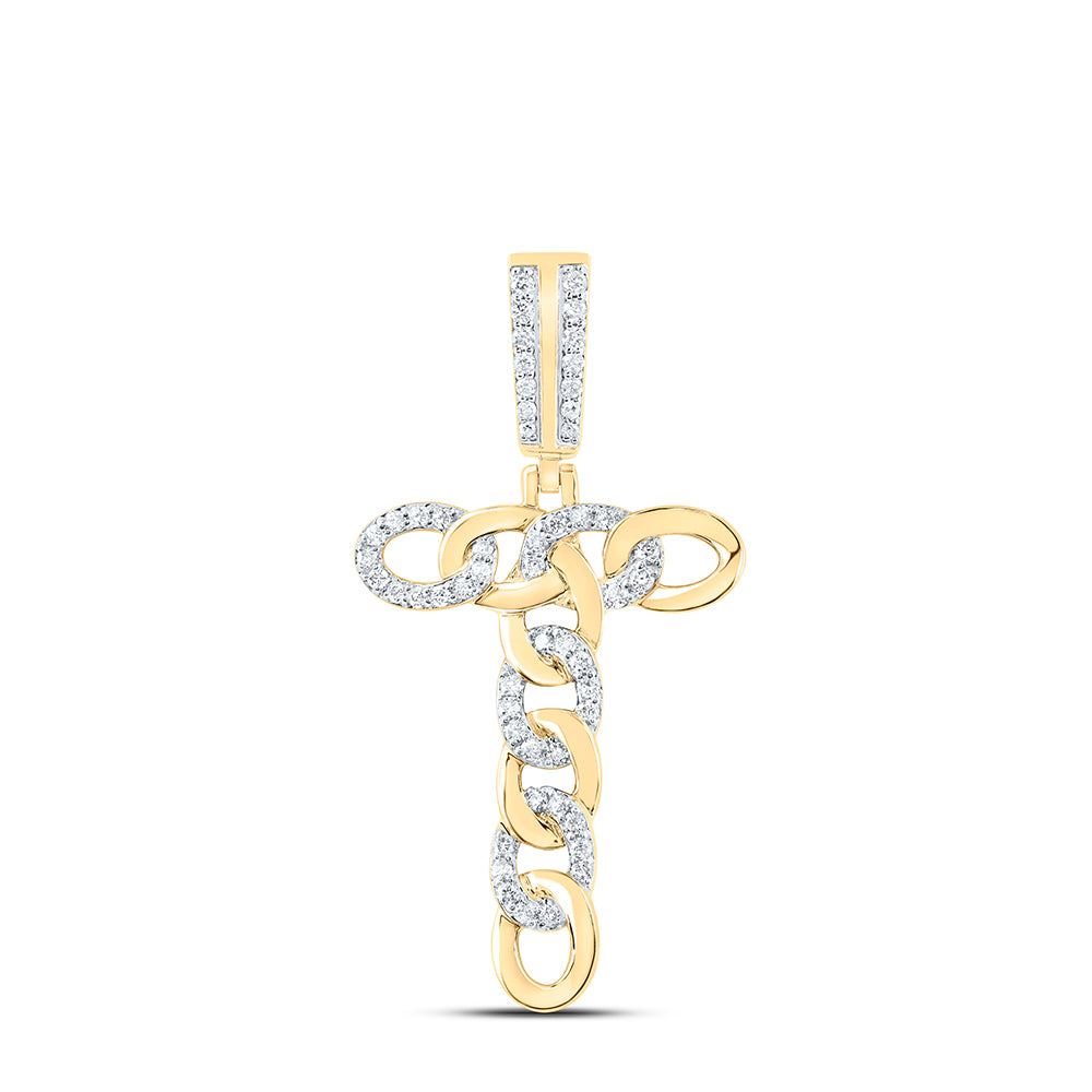 0.36 Ctw Natural Diamond Curb Link Initial Letter Alphabet T Pendant in 10k Yellow Gold