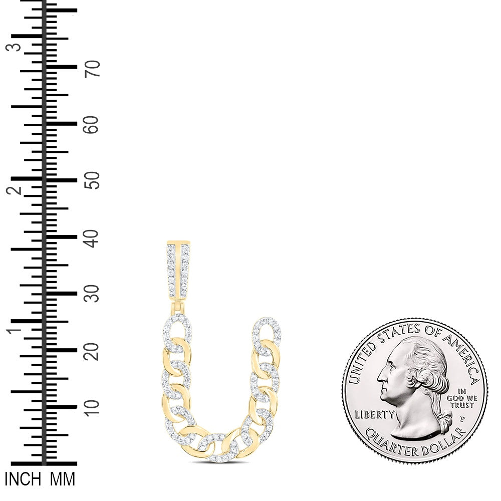 0.62 Ctw Natural Diamond Curb Link Intial Letter Alphabet U Pendant in 10k Yellow Gold