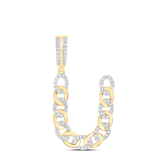 0.62 Ctw Natural Diamond Curb Link Intial Letter Alphabet U Pendant in 10k Yellow Gold