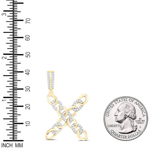 0.5 Ctw Natural Diamond Curb Link Initial Letter Alphabet X Pendant in 10k Yellow Gold