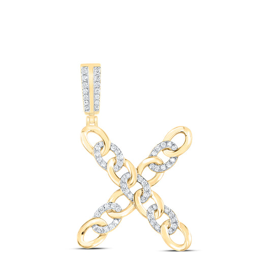 0.5 Ctw Natural Diamond Curb Link Initial Letter Alphabet X Pendant in 10k Yellow Gold