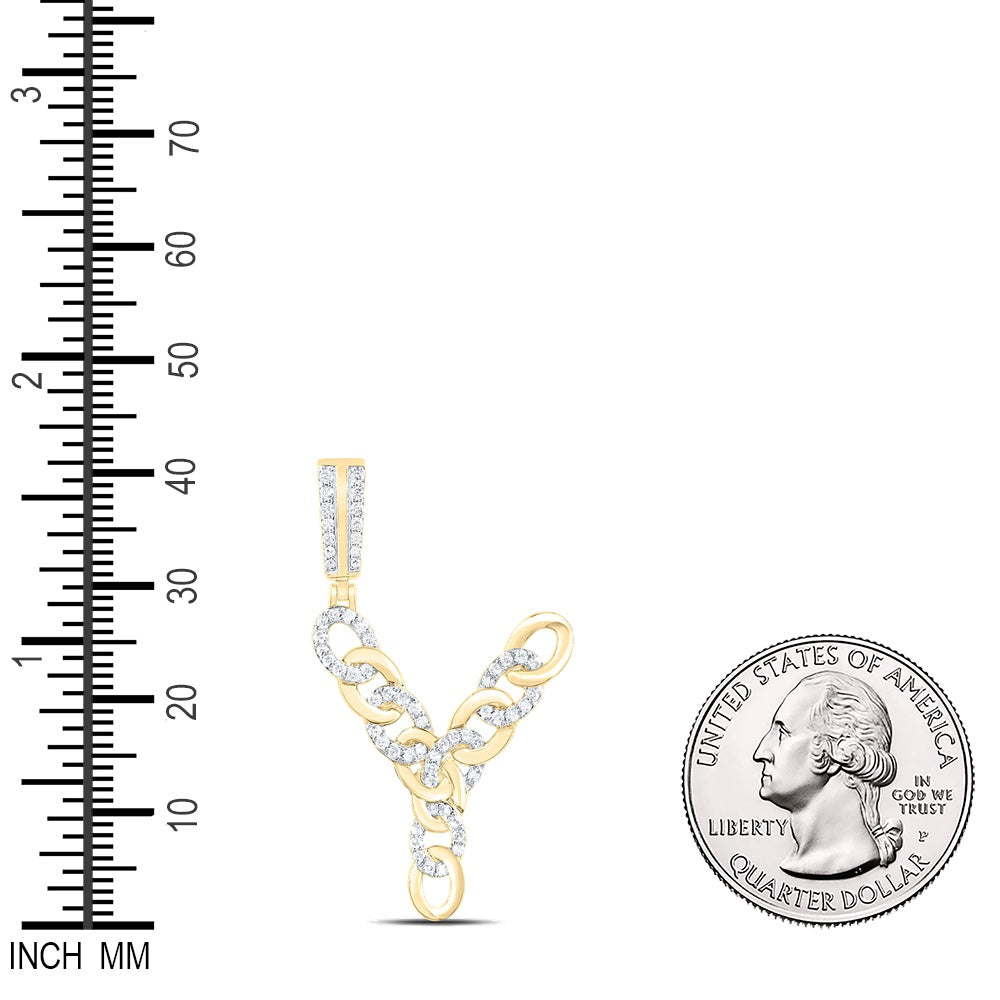 0.4 Ctw Natural Diamond Curb Link Initial Letter Alphabet Y Pendant in 10k Yellow Gold