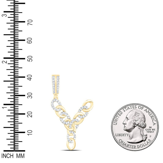 0.4 Ctw Natural Diamond Curb Link Initial Letter Alphabet Y Pendant in 10k Yellow Gold