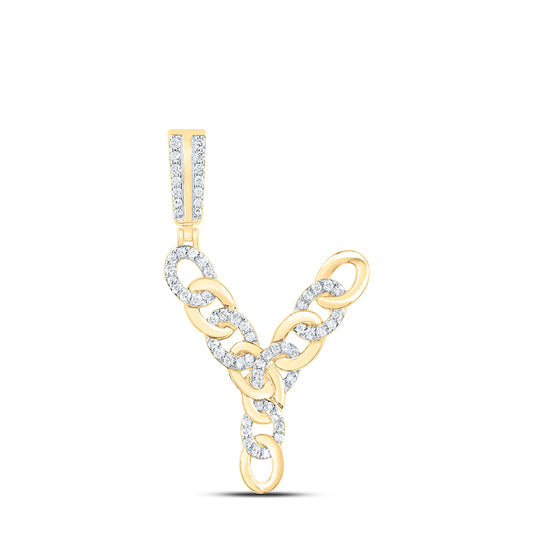 0.4 Ctw Natural Diamond Curb Link Initial Letter Alphabet Y Pendant in 10k Yellow Gold
