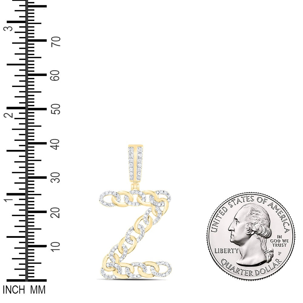 0.57 Ctw Natural Diamond Curb Link Initial Letter Alphabet Z Pendant in 10k Yellow Gold