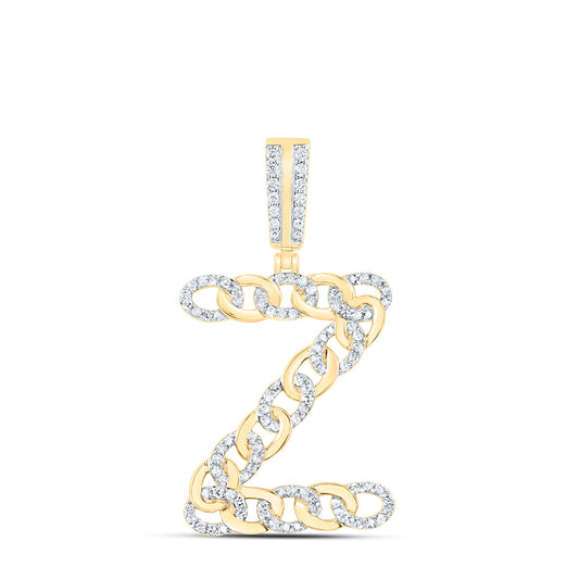 0.57 Ctw Natural Diamond Curb Link Initial Letter Alphabet Z Pendant in 10k Yellow Gold