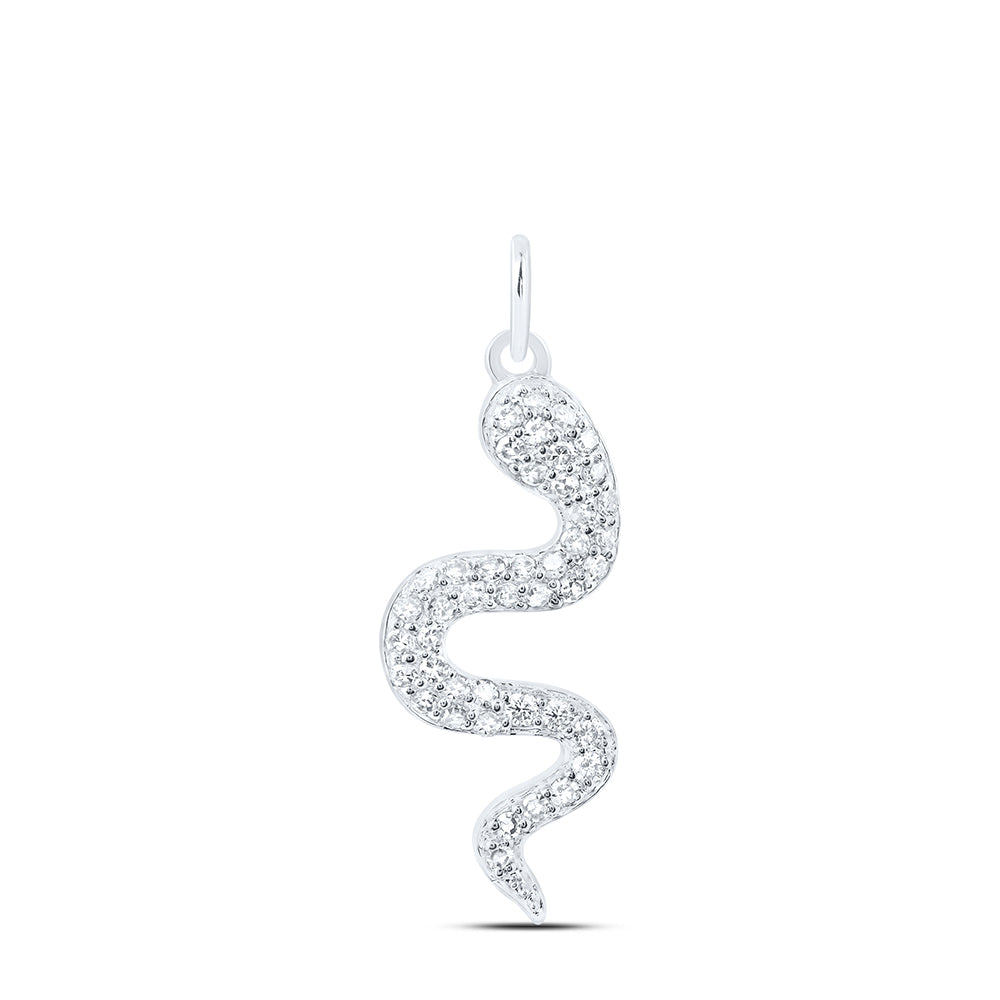 0.22 Ctw Natural Diamond Snake Animal Pendant in 10k White Gold