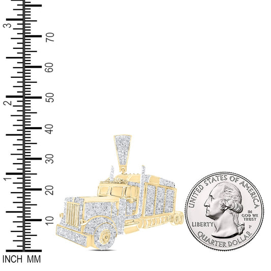 1.09 Ctw Natural Diamond Semi-Trailer Truck Auto Pendant in 10k Yellow Gold