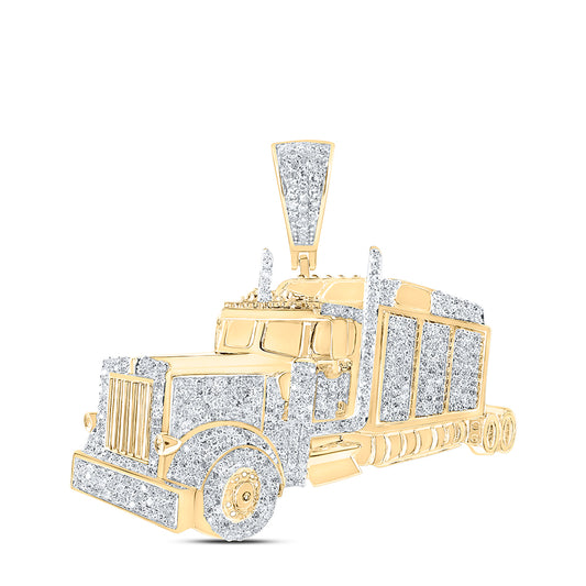 1.09 Ctw Natural Diamond Semi-Trailer Truck Auto Pendant in 10k Yellow Gold