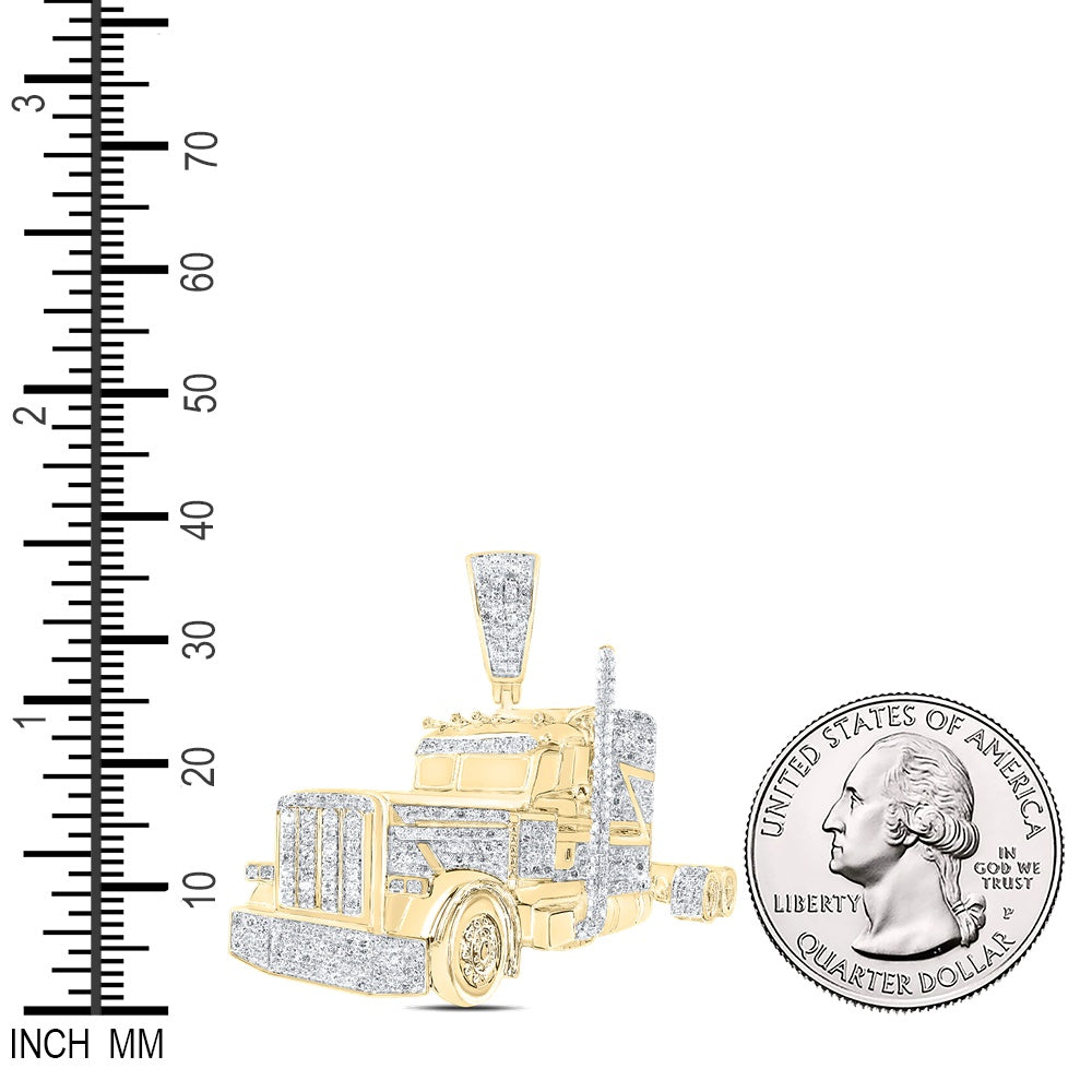 0.89 Ctw Natural Diamond Semi-Truck Auto Pendant in 10k Yellow Gold