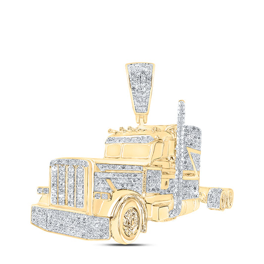 0.89 Ctw Natural Diamond Semi-Truck Auto Pendant in 10k Yellow Gold