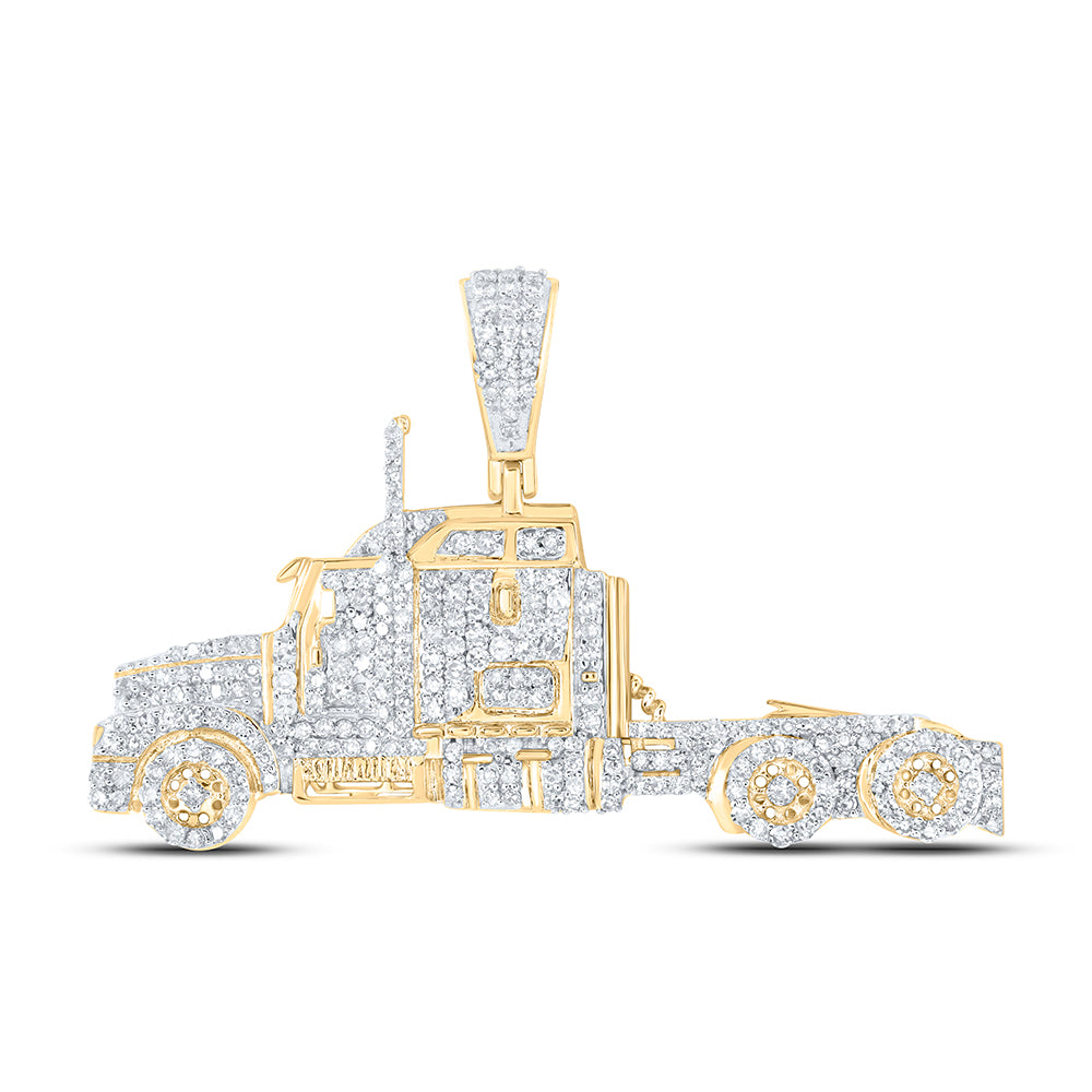 0.88 Ctw Natural Diamond Truck Trucker Fashion Pendant in 10k Yellow Gold
