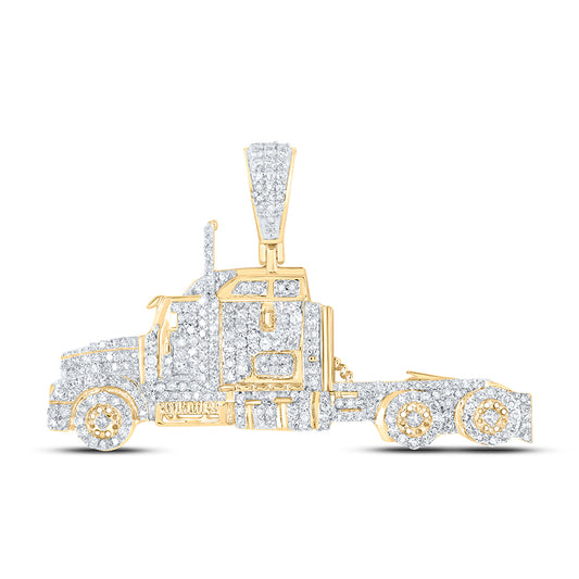 0.88 Ctw Natural Diamond Truck Trucker Fashion Pendant in 10k Yellow Gold