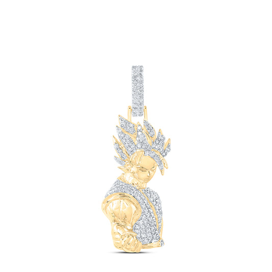 1.6 Ctw Natural Diamond Goku Torso Charm Pendant in 10k Yellow Gold