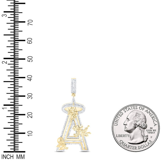 1.2 Ctw Natural Diamond Block Angel Initial Letter Alphabet A Pendant in 10k Yellow Gold