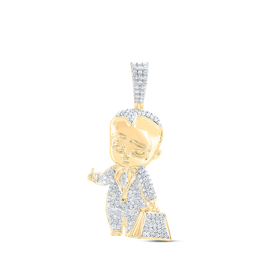 1.55 Ctw Natural Diamond Boss Baby Pendant in 10k Yellow Gold