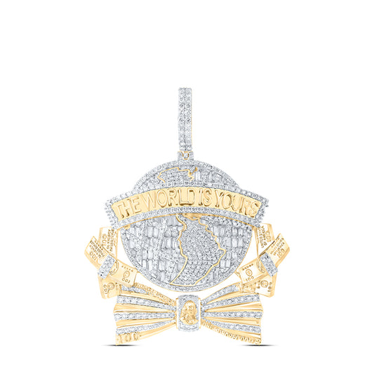 5.9 Ctw Natural Diamond The World Is Yours World Globe Pendant in 10k Yellow Gold