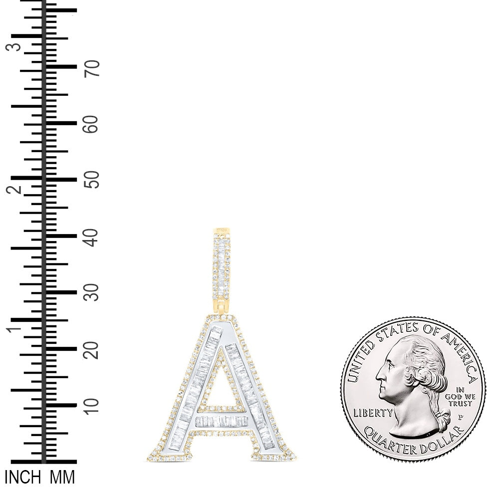 0.87 Ctw Natural Diamond Block Initial Letter Alphabet A Pendant in 10K Yellow White
