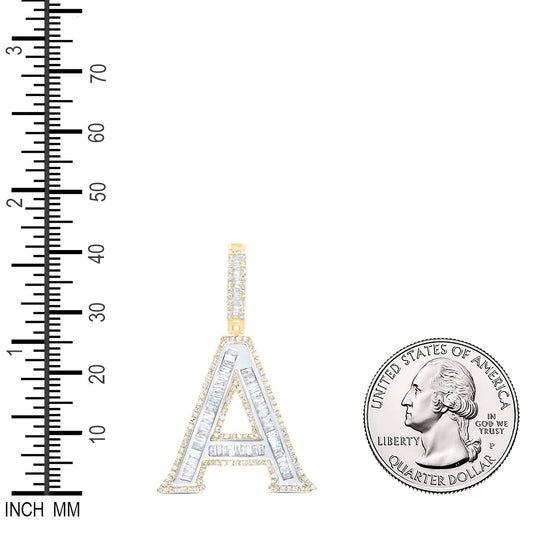 0.87 Ctw Natural Diamond Block Initial Letter Alphabet A Pendant in 10K Yellow White