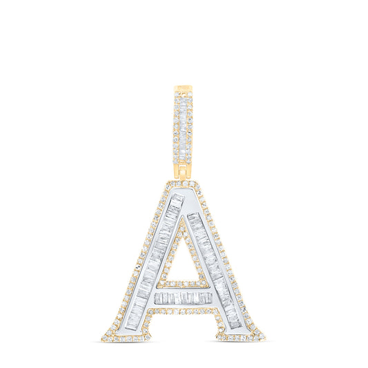 0.87 Ctw Natural Diamond Block Initial Letter Alphabet A Pendant in 10K Yellow White