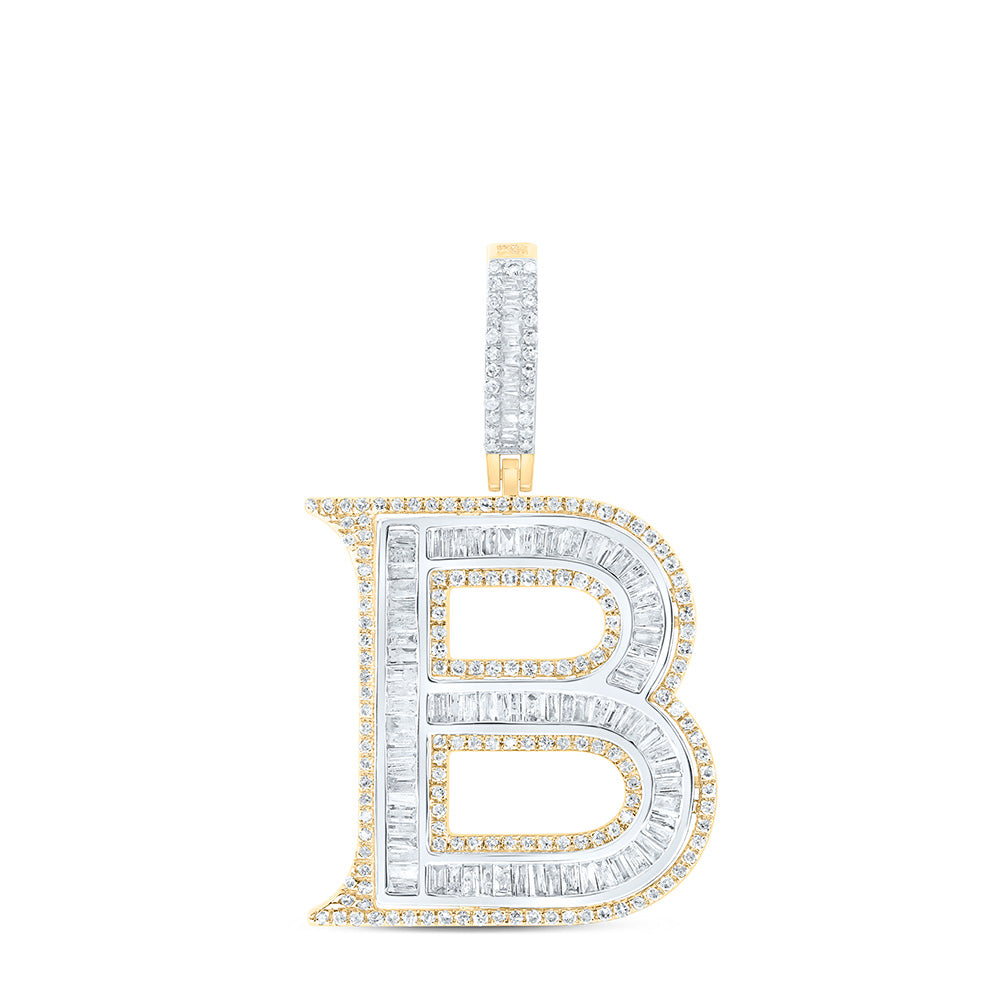 1.2 Ctw Natural Diamond Block Initial Letter Alphabet B Pendant in 10k Yellow Gold