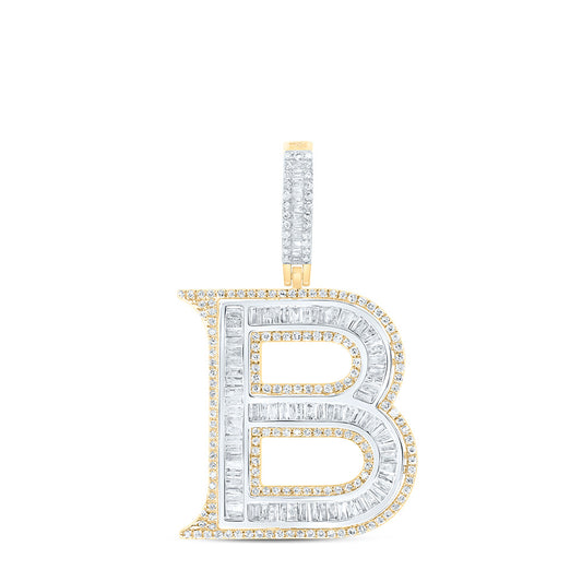 1.2 Ctw Natural Diamond Block Initial Letter Alphabet B Pendant in 10k Yellow Gold