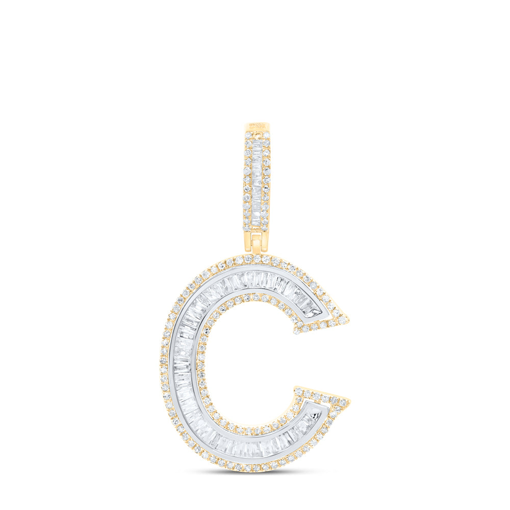 0.81 Ctw Natural Diamond Block Initial Letter Alphabet C Pendant in 10k Yellow Gold