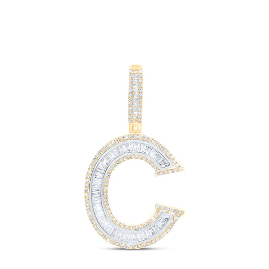 0.81 Ctw Natural Diamond Block Initial Letter Alphabet C Pendant in 10k Yellow Gold