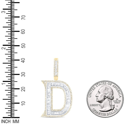 0.95 Ctw Natural Diamond Block Initial Letter Alphabet D Pendant in 10K White Yellow