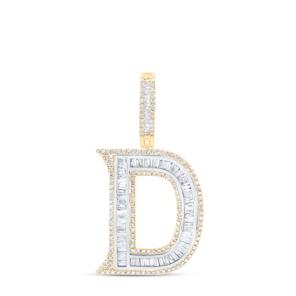 0.95 Ctw Natural Diamond Block Initial Letter Alphabet D Pendant in 10K White Yellow