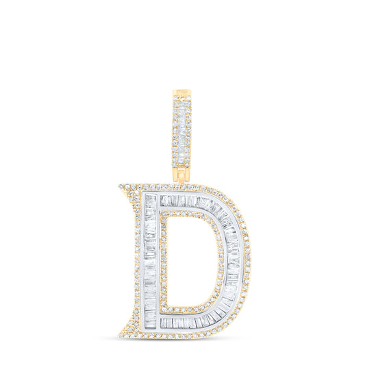 0.95 Ctw Natural Diamond Block Initial Letter Alphabet D Pendant in 10K White Yellow