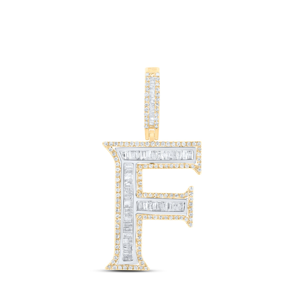 0.82 Ctw Natural Diamond Block Initial Letter Alphabet F Pendant in 10k Yellow Gold