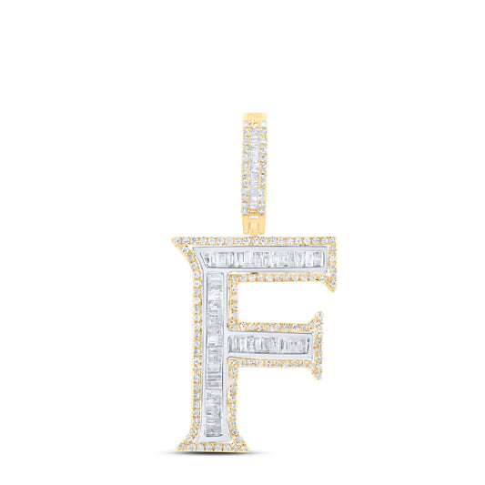 0.82 Ctw Natural Diamond Block Initial Letter Alphabet F Pendant in 10k Yellow Gold