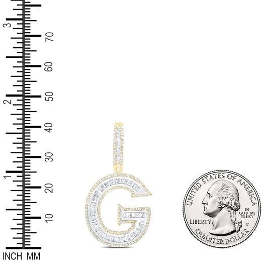 1 Ctw Natural Diamond Block Initial Letter Alphabet G Pendant in 10k Yellow Gold