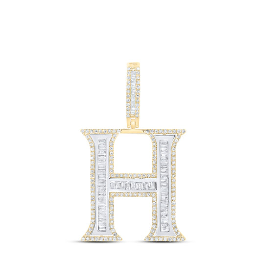 0.98 Ctw Natural Diamond Block Initial Letter Alphabet H Pendant in 10k Yellow Gold