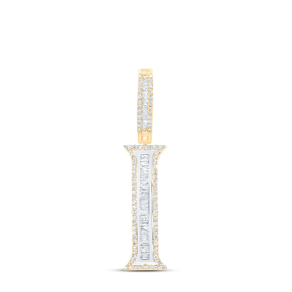 0.48 Ctw Natural Diamond Block Initial Letter Alphabet I Pendant in 10k Yellow Gold