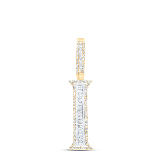0.48 Ctw Natural Diamond Block Initial Letter Alphabet I Pendant in 10k Yellow Gold