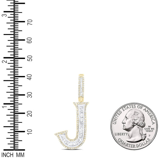 0.63 Ctw Natural Diamond Block Initial Letter Alphabet J Pendant in 10k Yellow Gold