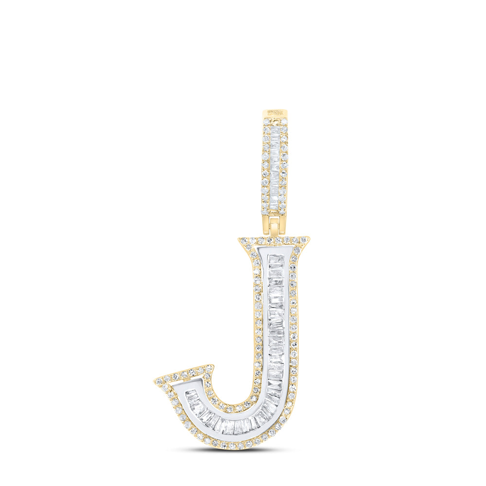 0.63 Ctw Natural Diamond Block Initial Letter Alphabet J Pendant in 10k Yellow Gold