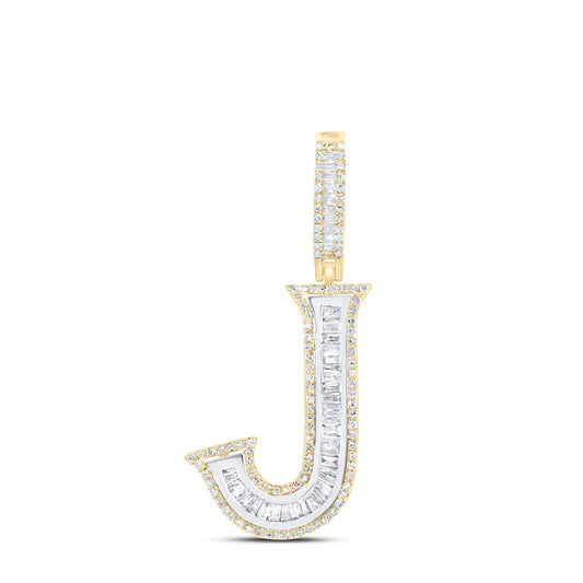 0.63 Ctw Natural Diamond Block Initial Letter Alphabet J Pendant in 10k Yellow Gold