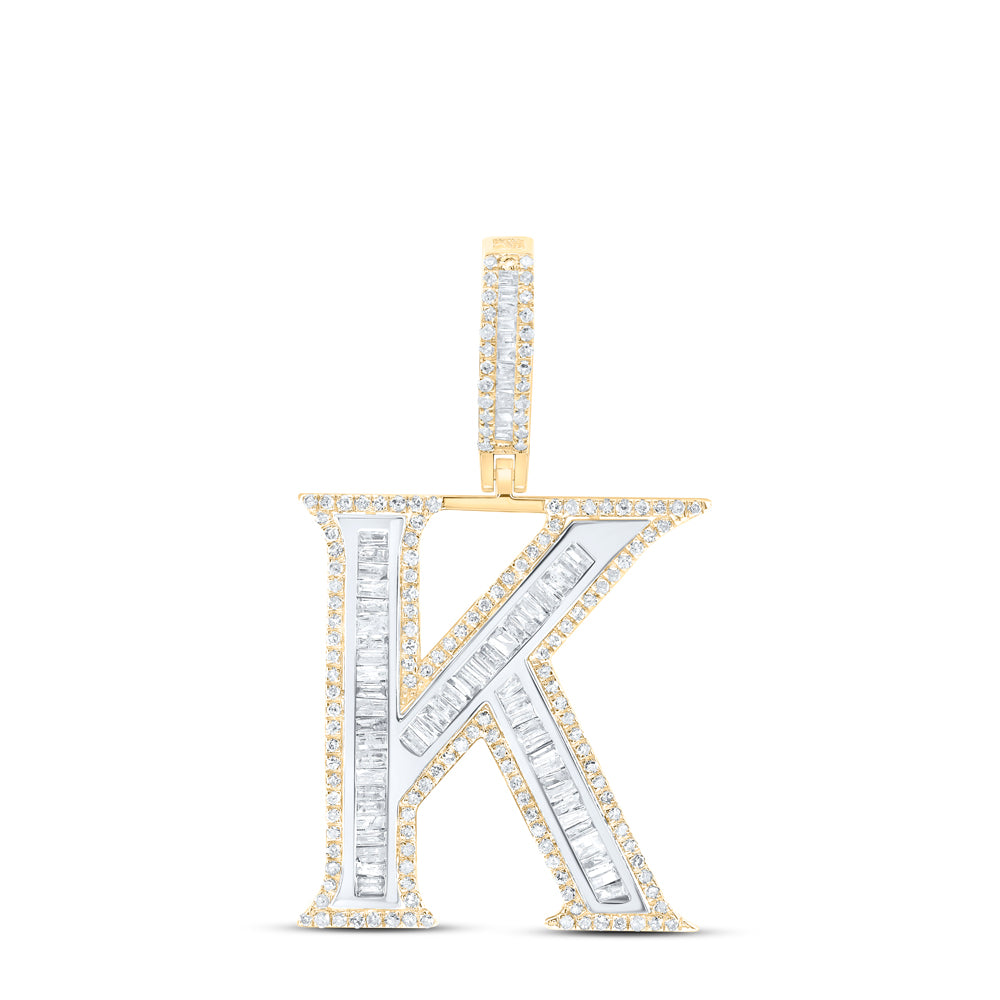 0.91 Ctw Natural Diamond Block Initial Letter Alphabet K Pendant in 10k Yellow Gold