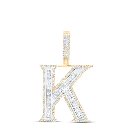 0.91 Ctw Natural Diamond Block Initial Letter Alphabet K Pendant in 10k Yellow Gold