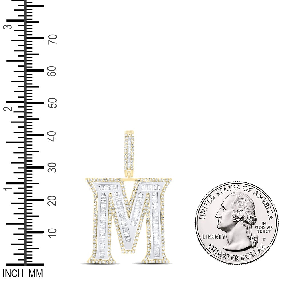 1.25 Ctw Natural Diamond Block Initial Letter Alphabet M Pendant in 10K White Yellow