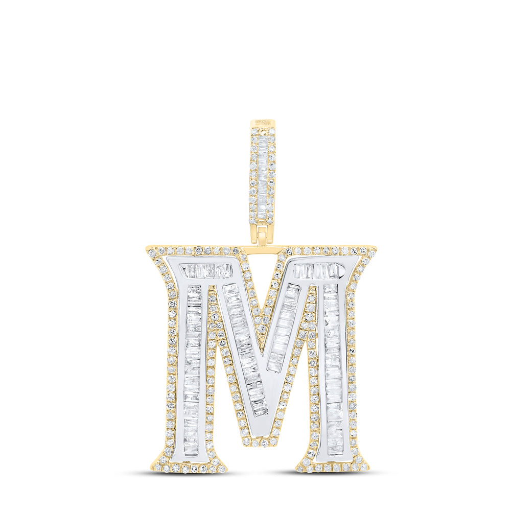 1.25 Ctw Natural Diamond Block Initial Letter Alphabet M Pendant in 10K White Yellow