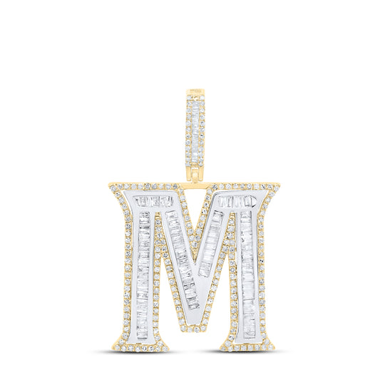 1.25 Ctw Natural Diamond Block Initial Letter Alphabet M Pendant in 10K White Yellow