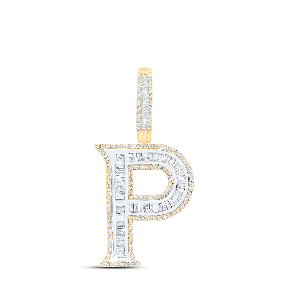 0.85 Ctw Natural Diamond Block Initial Letter Alphabet P Pendant in 10k Yellow Gold