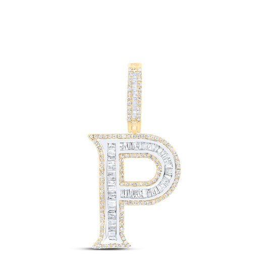 0.85 Ctw Natural Diamond Block Initial Letter Alphabet P Pendant in 10k Yellow Gold